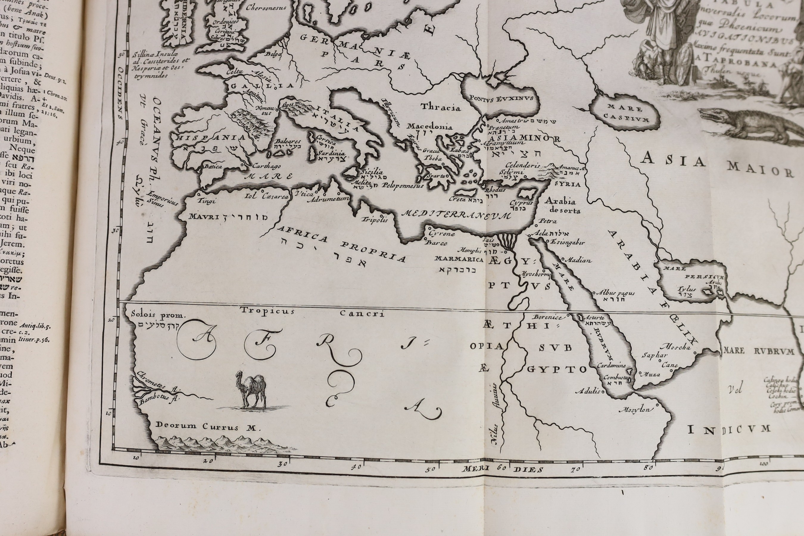 Bochart, Samuel - Opera Omnia. Hoc est Phaleg, Chanaan, et Hierozoicon ... editio quarta, 3 vols, engraved pictorial and printed titles, portrait and half title (vol.1), 13 engraved maps (some folded), text illus., head